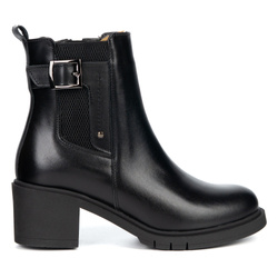 Botki skórzane damskie 405BB na obcasie czarne