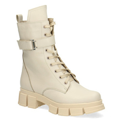 Skórzane botki damskie workery Pollonus wanilia lico 5-1582-002