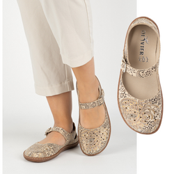 Damskie buty barefoot ze skóry naturalnej z printem 1284 beżowe