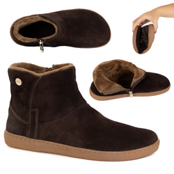 Damskie botki barefoot zimowe skórzane ocieplane futerkiem Olivier 202MP ciemny brąz