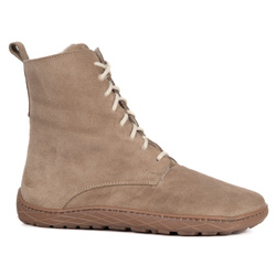 Botki damskie ocieplane wełną MERINO skórzane sznurowe zamszowe wysokie zimowe 0778W beżowe