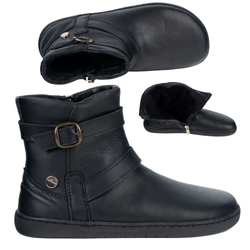 Botki damskie barefoot zimowe zamszowe skórzane Jasper czarne licowe