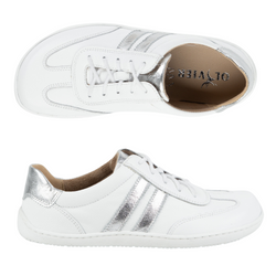 Buty BAREFOOT damskie skórzane minimalistyczne 1287 białe ze srebrnym sneakersy