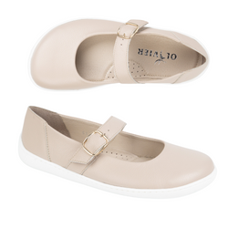 Baleriny barefoot damskie Olivier 1770POL skórzane buty z klamerką beżowe
