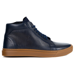 Buty Męskie sneakersy skórzane 532KNT wysokie obuwie przejściowe