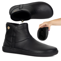 Damskie botki barefoot zimowe skórzane ocieplane futerkiem Olivier 202MP czarny floter