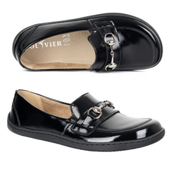 Barefoot damskie mokasyny skórzane minimalistyczne 1288AR czarny lakier