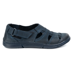 Buty męskie skórzane 54KZ granatowe lekkie przewiewne na lato