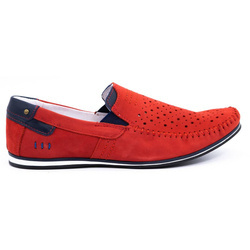 Buty męskie skórzane mokasyny 876 lato czerwone