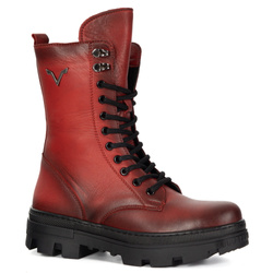 Skórzane trzewiki damskie czerwone 493 VAC wysokie