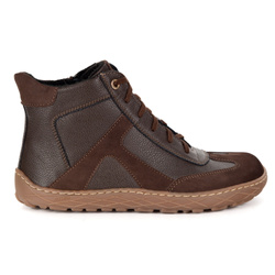 Damskie minimalistyczne botki barefoot skórzane zimowe 1294 brązowe