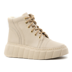 Botki zimowe ocieplane skórzane damskie 1179 beżowe