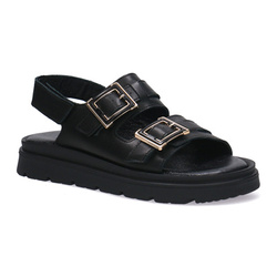 Skórzane sandały damskie Pollonus 5-1756-001 Czarny