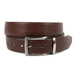 Pasek męski skórzany do spodni z klasyczną klamrą tłoczony wzór brązowy 21.35