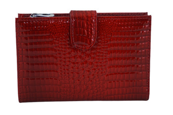 Portfel skórzany damski lakierowany na zatrzask - Czerwony