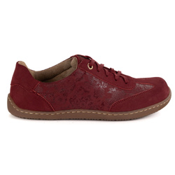 Buty BAREFOOT damskie skórzane minimalistyczne 1287 bordowe z kwiatami