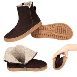 Botki damskie barefoot Olivier Marisol, skóra naturalna, wełna merino brązowe