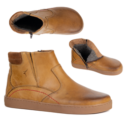 Buty męskie barefoot zimowe skórzane 756MP polskie obuwie z naturalnej skóry ocieplane rude