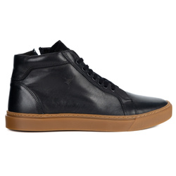 Buty Męskie sneakersy skórzane 532KNT wysokie obuwie przejściowe czarne