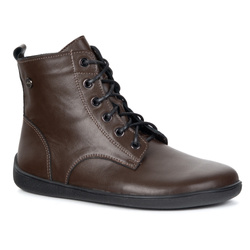 Botki damskie BAREFOOT skórzane 1795POL – ocieplane, sznurowane z zamkiem brązowe lico