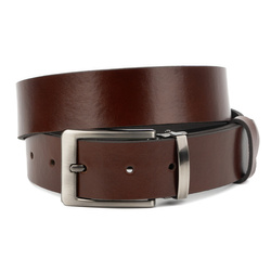Pasek męski skórzany do spodni z klasyczną klamrą ciemno brązowy 10.35
