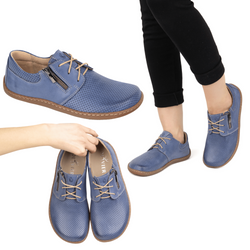 Damskie skórzane buty minimalistyczne barefoot 1244 perforowane granatowe