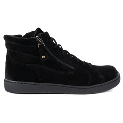 Damskie minimalistyczne buty skórzane zimowe barefoot 1261 czarny welur