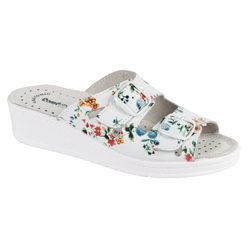 Damskie klapki medyczne skórzane regulowane MIA w kwiaty