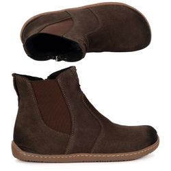 Damskie buty barefoot sztyblety z zamkiem ocieplane 1263 brązowe welur
