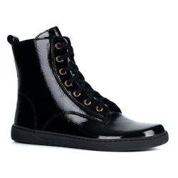 Buty damskie barefoot zimowe skórzane Olivier Liv 1303 ocieplane lakier czarne 