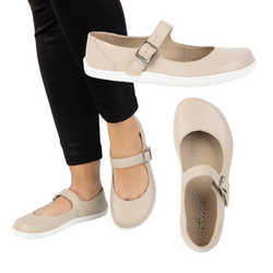 Baleriny barefoot damskie Olivier 1286 – skórzane buty z klamerką do codziennych i eleganckich stylizacji beżowe