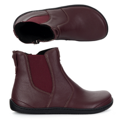 Damskie buty barefoot sztyblety z zamkiem ocieplane 1263 bordowe