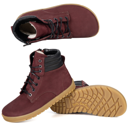 Botki damskie BAREFOOT skórzane Ember bordowe nubuk