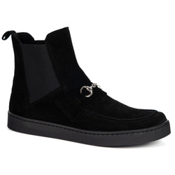 Damskie botki barefoot Scarlet skóra naturalna ocieplane zimowe czarny welur