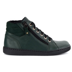 Damskie minimalistyczne buty skórzane zimowe barefoot 1293 zielone