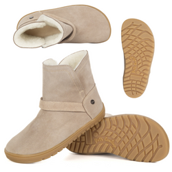 Buty damskie BAREFOOT zimowe Olivier Harper beżowe skórzane, ocieplane wełną merino
