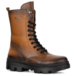 Skórzane trzewiki damskie brązowe 493 VAC wysokie