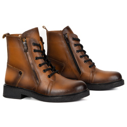 Skórzane trzewiki damskie z suwakami brązowe 1001 VAC