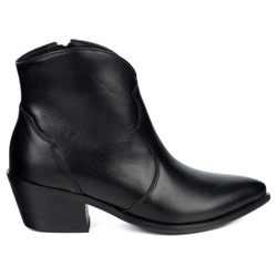 Olivier Monroe – damskie botki skórzane w stylu kowbojek czarne lico