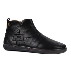 Buty damskie zimowe barefoot skórzane Z-B07 czarne wzór fali na zamek