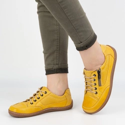 BAREFOOT Damskie minimalistyczne sneakersy skórzane OLIVIER 770 perforowane żółte