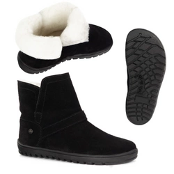 Buty damskie BAREFOOT zimowe Olivier Harper czarne skórzane, ocieplane wełną merino