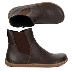 Damskie buty barefoot sztyblety z zamkiem ocieplane 1263 brązowe