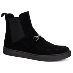 Damskie botki barefoot Scarlet skóra naturalna ocieplane zimowe czarny welur