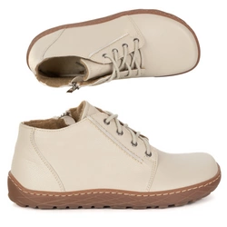 Buty damskie skórzane BAREFOOT lekko ocieplone za kostkę z zamkiem 787/2 beżowe