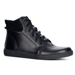 Buty damskie barefoot zimowe skórzane Olivier WINTER czarne za kostkę z zamkiem