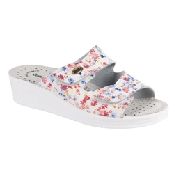 Buty skórzane damskie klapki regulowane medyczne  GIULIA w kwiaty