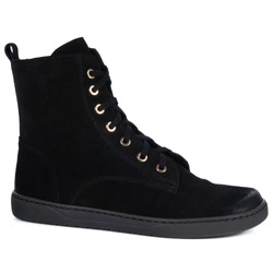 Buty damskie barefoot zimowe skórzane Olivier Liv 1303 ocieplane czarne nubuk