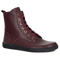 Buty damskie barefoot zimowe skórzane Olivier Liv 1303 ocieplane bordowe