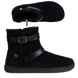 Zimowe botki barefoot skórzane Jasper zamszowe zero drop czarne